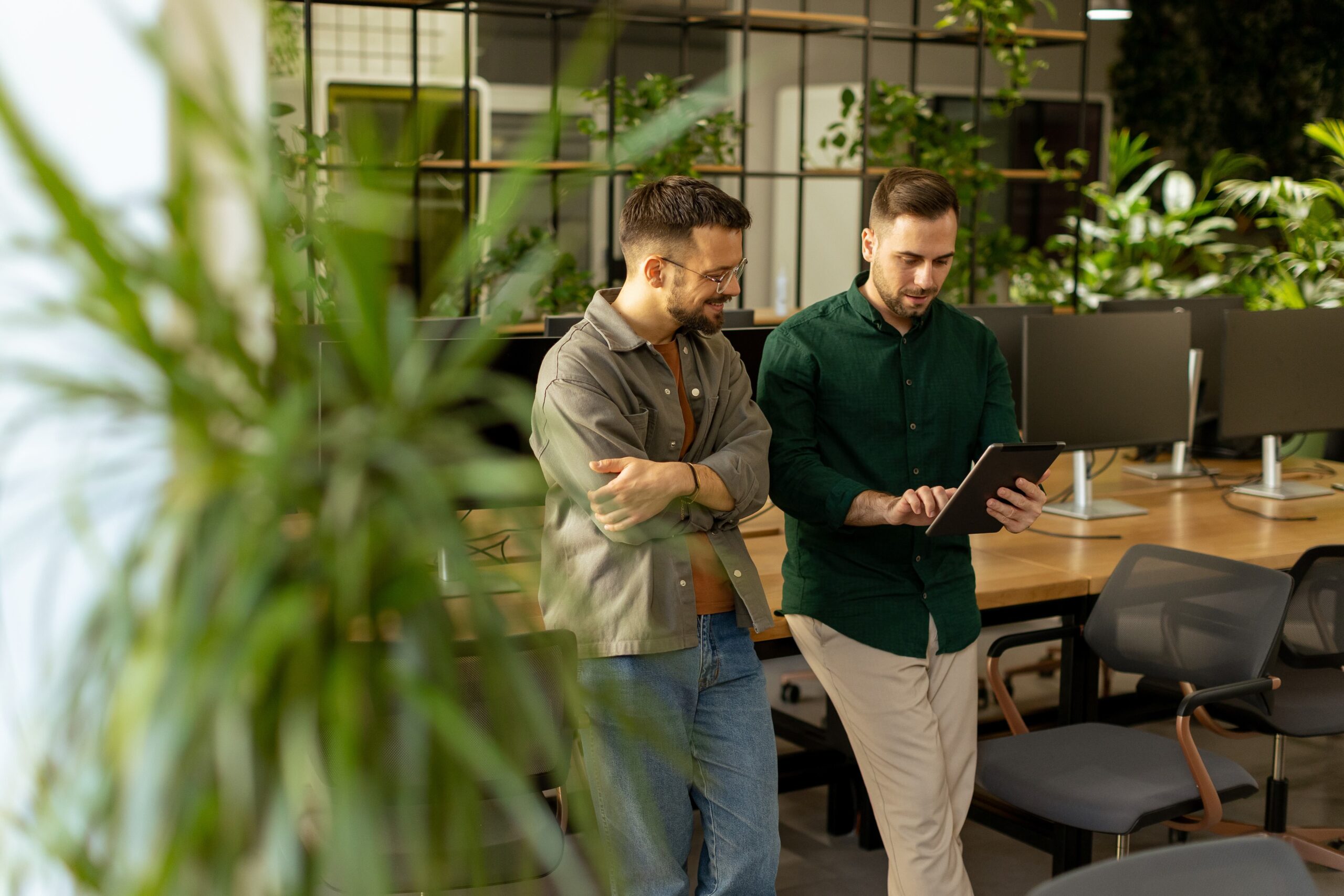 Collaborative Discussion in a Modern Office With Exposed Brick Walls